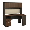 Bush Business Furniture Cubix 60W Corner Desk w/ Hutch and 2 Drawer Pedestal, Sienna Walnut, Installed (SRA007WAFA)