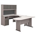Bush Business Furniture Cubix U Shaped Desk w/ Hutch, Peninsula and Storage, Pewter, Installed (SRA009PEFA)