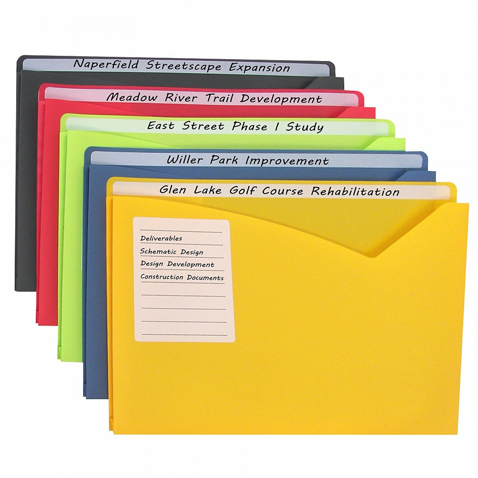 C-Line Write-On Poly File Jackets, 1 Expansion, Full Length Tab, Assorted Colors, Box of 25 (CLI63060)
