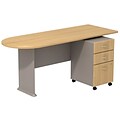Bush Business Furniture Cubix Peninsula Desk w/ 3 Drawer Mobile Pedestal, Light Oak, Installed (SRA026LOSUFA)