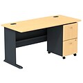 Bush Business Furniture Cubix Desk w/ 2 Drawer Mobile Pedestal, Beech, Installed (SRA027BESUFA)