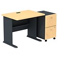 Bush Business Furniture Cubix Desk w/ 2 Drawer Mobile Pedestal, Beech, Installed (SRA029BESUFA)