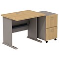 Bush Business Furniture Cubix Desk w/ 2 Drawer Mobile Pedestal, Light Oak, Installed (SRA029LOSUFA)