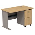 Bush Business Furniture Cubix Desk w/ 2 Drawer Mobile Pedestal, Light Oak (SRA030LOSU)