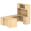 Bush Business Furniture Emerge 60W x 30D U Shaped Desk w/ Hutch and 2 Pedestals, Natural Maple (300S057AC)