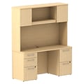 Bush Business Furniture Emerge 72W x 22D L Shaped Desk with Hutch and 2 Pedestals, Natural Maple, Installed (300S061ACFA)