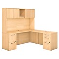 Bush Business Furniture Emerge 60W x 22D L Shaped Desk w/ Hutch and 2 Pedestals, Natural Maple, Installed (300S063ACFA)