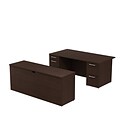 Bush Business Furniture Emerge 60W x 30D L Shaped Desk with Hutch and 2 Pedestals, Natural Maple, Installed (300S052ACFA)