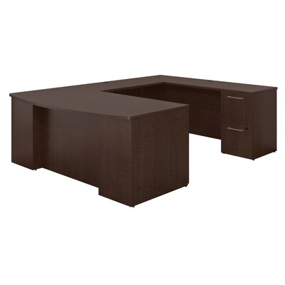 Bush Business Furniture Emerge 66W x 30D U Shaped Desk with Hutch and 2 Pedestals, Natural Maple (300S056ACFA)