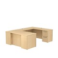 Bush Business Furniture Emerge 66W x 30D U Shaped Desk w/ 2 Pedestals, Natural Maple, Installed (300S031ACFA)