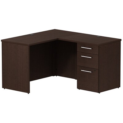 Bush Business Furniture Emerge 72W L Shaped Desk w/ Peninsula and 3 Drawer Pedestal, Natural Maple, Installed (300S039MRFA)