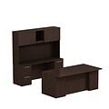 Bush Business Furniture Emerge 60W x 30D Office Desk w/ Hutch, Credenza and 2 Pedestals, Natural Maple (300S049AC)