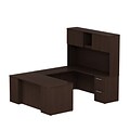 Bush Business Furniture Emerge 72W x 22D Office Desk w/ Hutch and 2 Pedestals, Natural Maple, Installed (300S055MRFA)