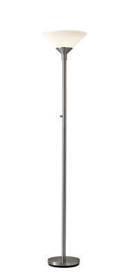Adesso® Aries 73"H 300 W Torchiere, Brushed Steel with White Acrylic Cone Shade (7500-22)