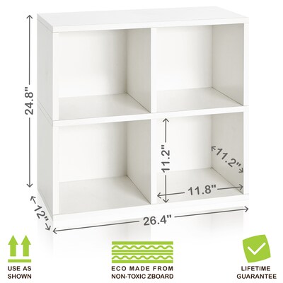 Way Basics 24.8"H 4 Cubby Bookcase, Stackable Organizer and Modern Eco Storage Shelf, White (WB-4CUBE-2-WE)