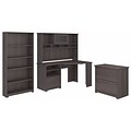 Bush Furniture Cabot Corner Desk with Hutch, Lateral File Cabinet and 5 Shelf Bookcase, Heather Gray (CAB009HRG)