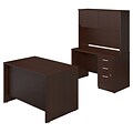 Bush Business Furniture Westfield Elite 48W x 30D Desk with Credenza and Storage, Mocha Cherry, Installed (SRE217MRSUFA)
