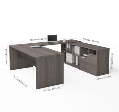 Bestar I3 Plus U-Desk with Two Drawers in Bark Gray (160860-47)