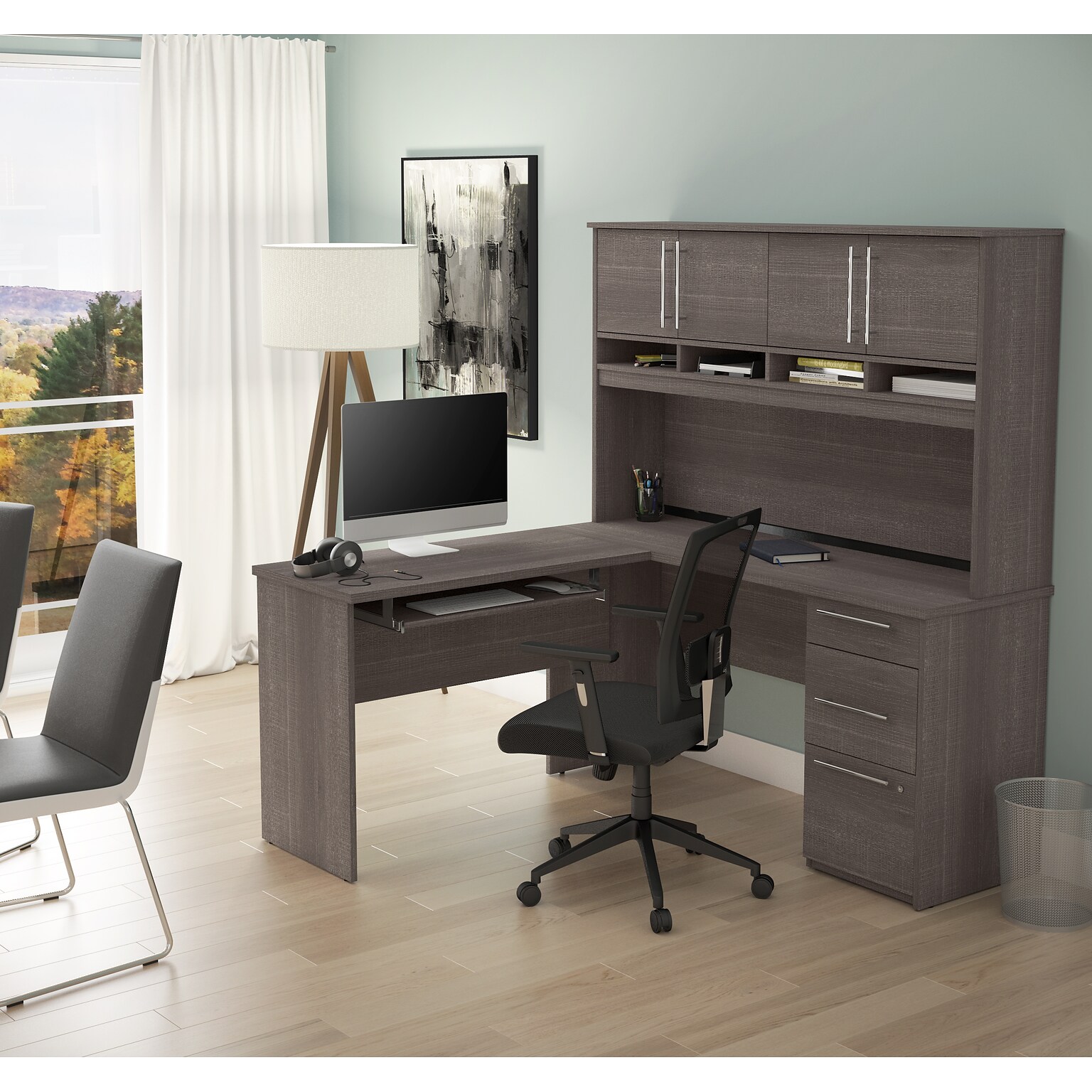 Bestar Innova Plus L-Shaped Desk in Bark Gray (92421-47)