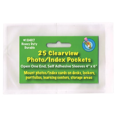 Ashley Clear View Self-Adhesive Photo/Index Card Pocket 4" x 6", 4/Bundle (ASH10407)