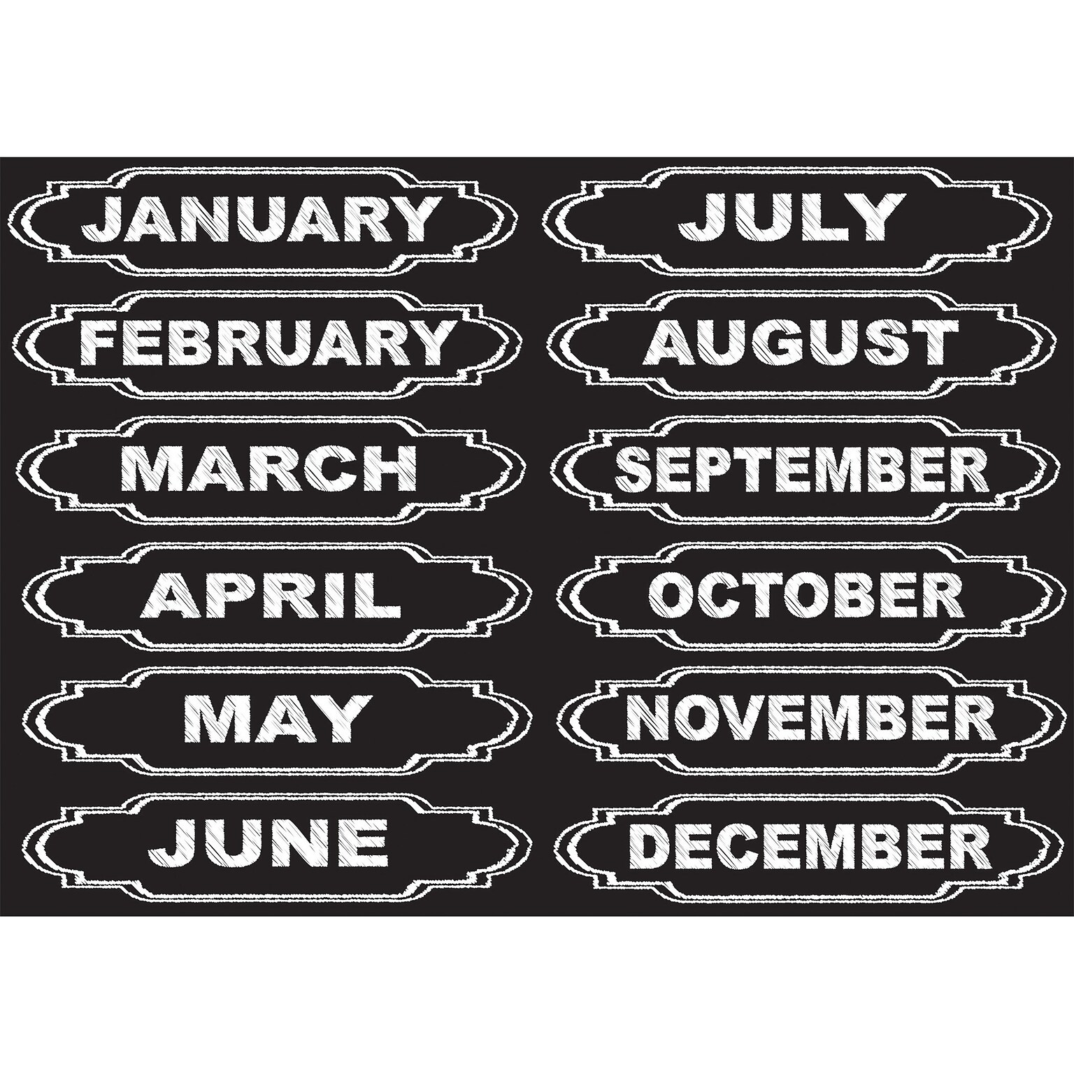 Ashley Productions Die-Cut Magnets, Chalkboard Calendar Months, 12/Pack (ASH19005)