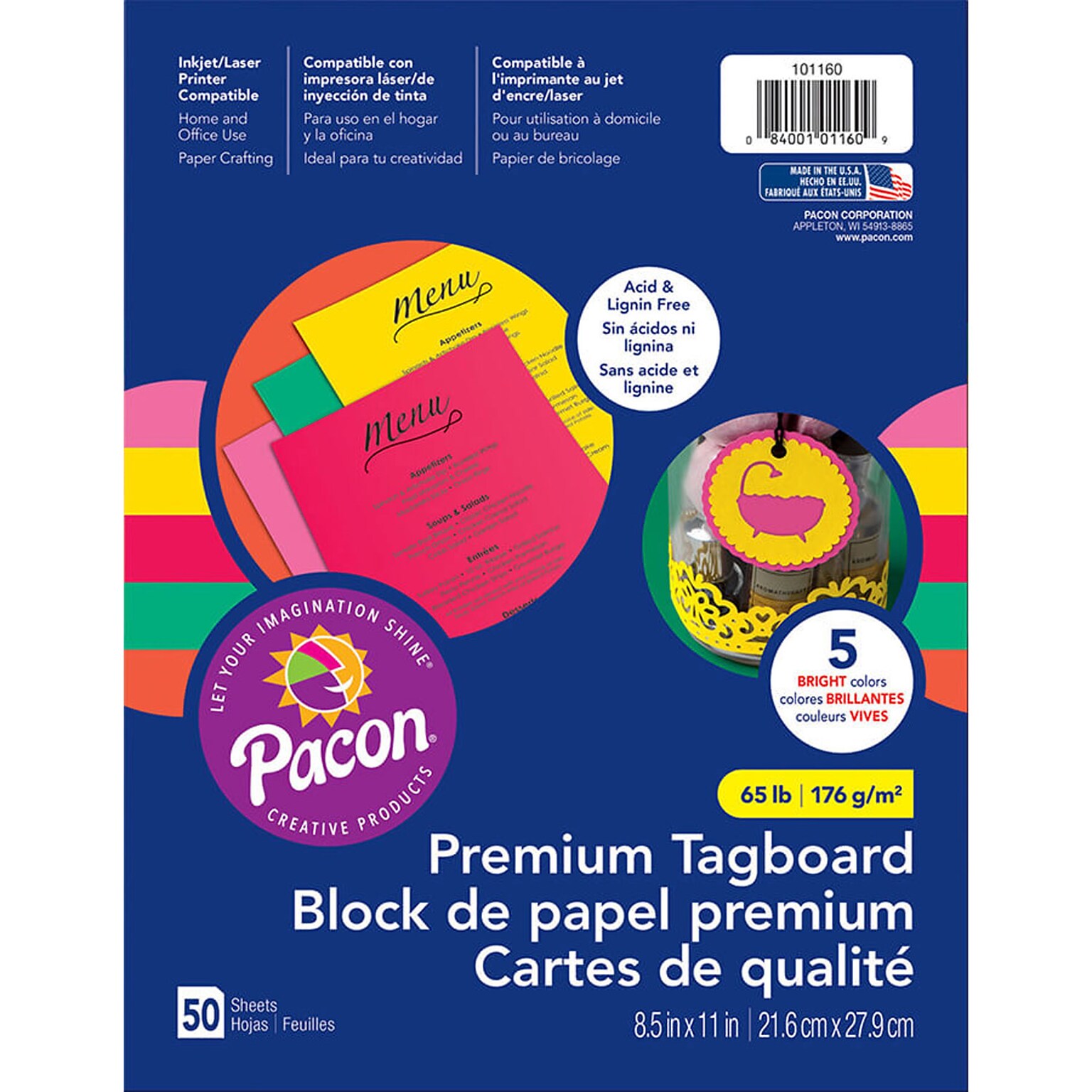 Pacon Hyper Premium Tagboard Assortment, 8.5 x 11, Bundle of 3 Packs, 50 Sheets Per Pack (PAC101160)