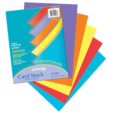 Pacon Array 65 lb. Cardstock Paper, 8.5 x 11, Assorted Colors, 100 Sheets/Pack, 2 Packs/Bundle (PA