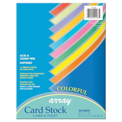 Pacon 65 lb. Cardstock Paper, 8.5 x 11, Colorful Assorted, 50 Sheets/Pack (PAC101168)