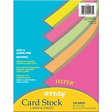 Pacon Array 65 lb. Cardstock Paper, 8.5 x 11, Assorted Hyper Colors, 100 Sheets/Pack, 2 Packs/Bund