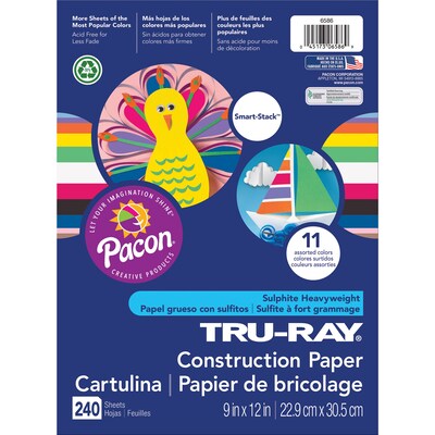 Pacon® Tru-Ray® Sulphite Construction Paper, 9" x 12", Assorted Colors, 240 Sheets (PAC6586)