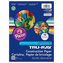 Pacon Tru Ray 12 x 18 Construction Paper, Assorted Colors, 250 Sheets/Pack (PAC6589)