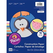 Pacon® Lightweight Construction Paper, 9 x 12, 10 Assorted Colors, 200 Sheets (PAC94450)