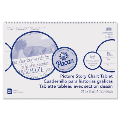 Roselle Chart Tablet, 24 x 16, 1 1/2 Ruled with 7 Picture Story Space, Multicolor, 25 Sheets/Pac