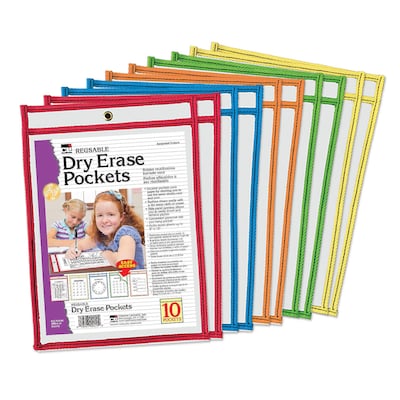 Charles Leonard, Reusable Dry Erase Pockets 10 Set, 9x12, Heavyweight Plastic (CHL29010)