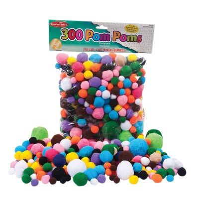 Charles Leonard Creative Arts™ Pom-Poms Furry Balls, Assorted Colors/Sizes, 300 per Pack, 3 Packs (C