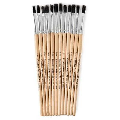 Charles Leonard Flat Easel Paint Brushes With 1/4 Wide Natural Stubby Handle, Black Bristle, 6/Bund
