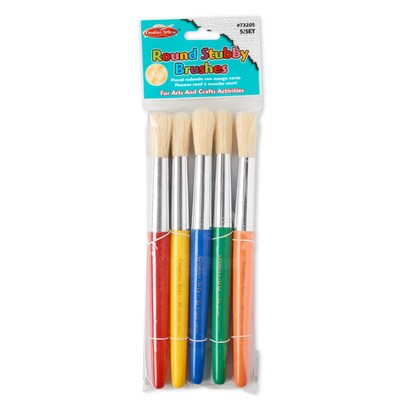 Charles Leonard Round Paint Brushes With Stubby Assorted Handle, 7 1/2", 5/Set