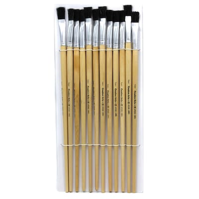 Charles Leonard Flat Easel Paint Brushes With 1/2 Wide Natural Handle, Black Bristle, 12/Pack, 4 Pk