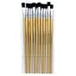 Charles Leonard Flat Easel Paint Brushes With 1/2" Wide Natural Handle, Black Bristle, 12/Pack, 4 Pks/Bundle