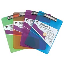 Charles Leonard Plastic Letter Size Clipboard, Assorted Colors , 4/Bundle (CHL89770)