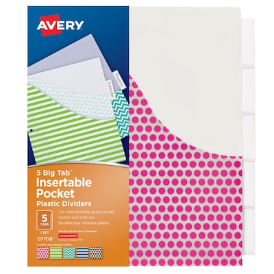 Avery Big Tab 30% Recycled Plastic File Pocket, 3 Expansion, Letter Size, Assorted, 30/Pack (AVE077