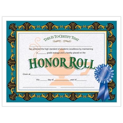 Hayes Honor Roll Certificate, 8.5 x 11, Pack of 30 (H-VA512)