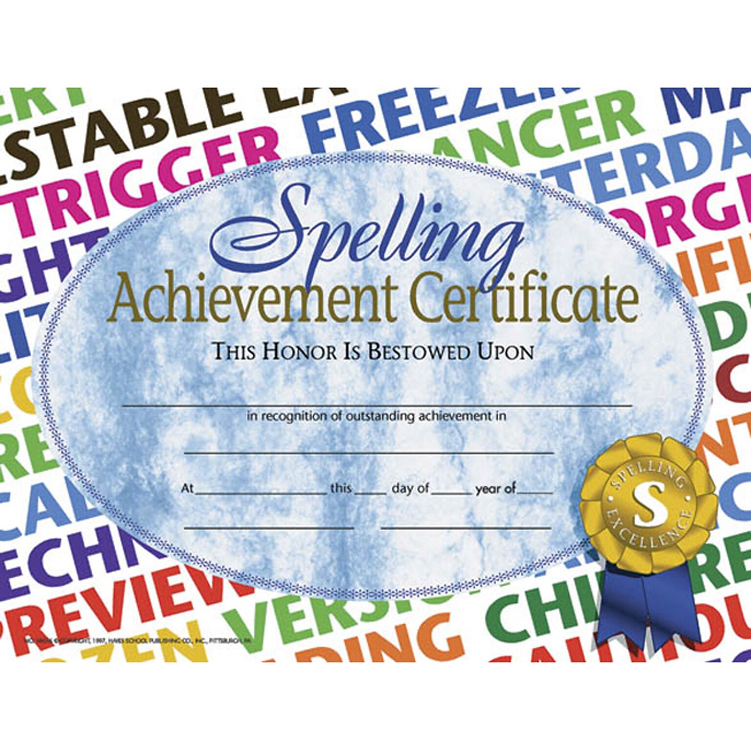 Hayes Spelling Achievement Certificate, 8.5 x 11, Pack of 30 (H-VA576)