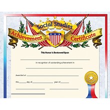 Hayes Social Studies Achievement Certificate, 8.5 x 11, Pack of 30 (H-VA675)