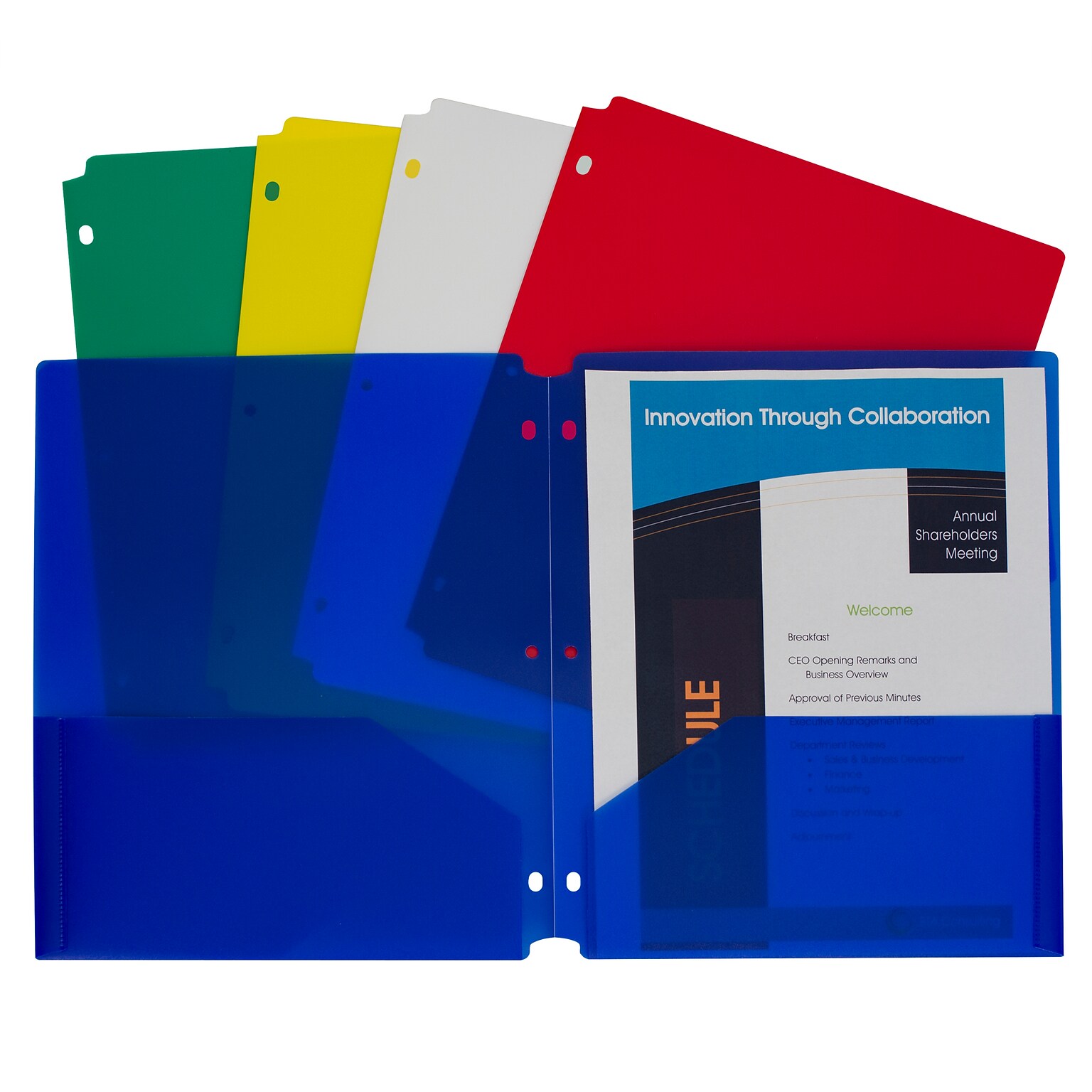 C-Line® Two-Pocket Poly Portfolios with Three-Hole Punch, Letter Size, Assorted colors, Pack of 10 (CLI32930)