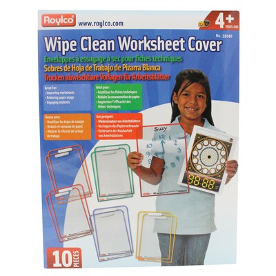 Roylco Wipe Clean Worksheet Cover Dry-Erase Whiteboard, Plastic Frame, 9 x 12 (R-59040)