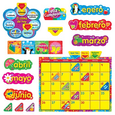 Trend Bulletin Board Set, Wipe-Off Stars 'n Swirls Calendar (Spanish)