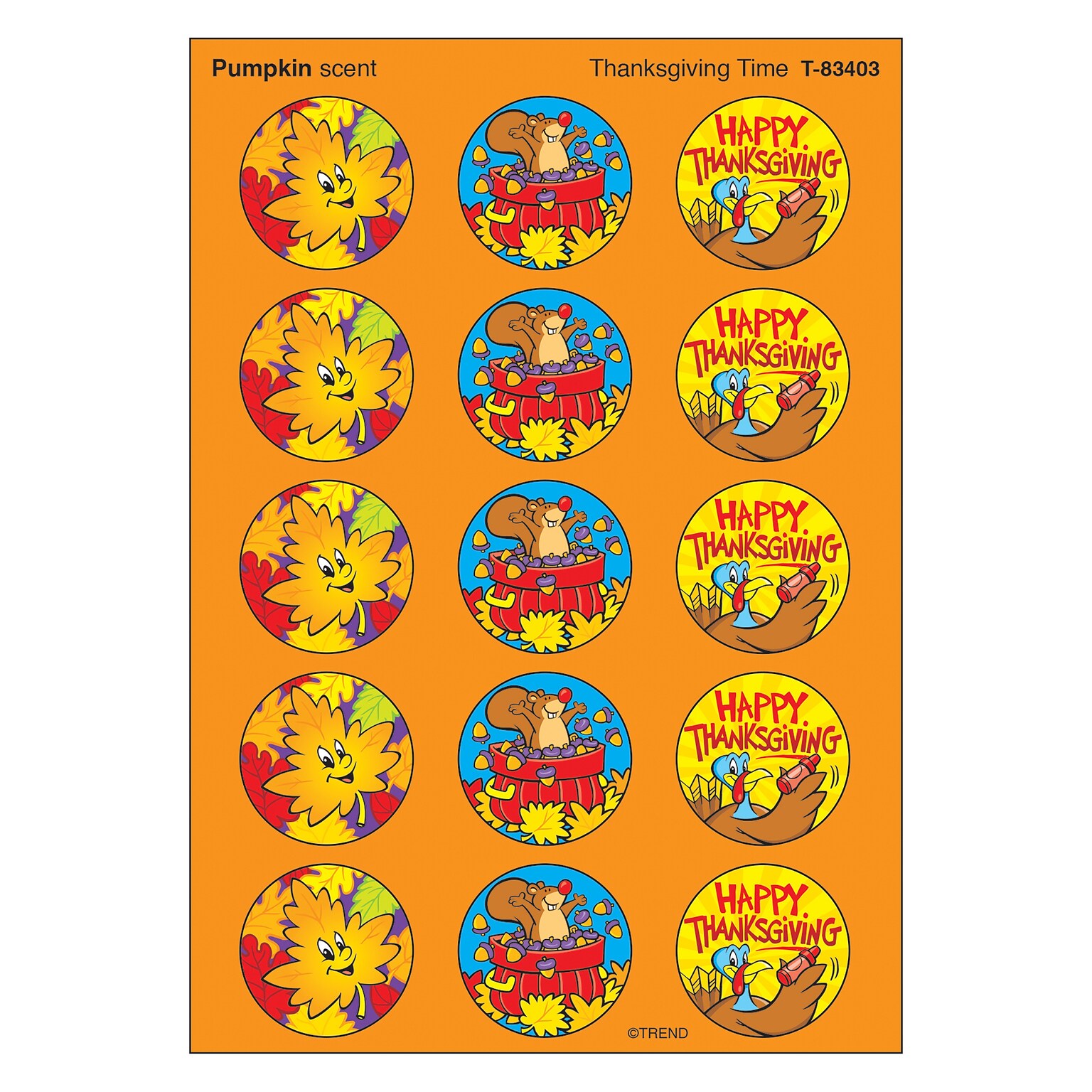 Trend Thanksgiving Time - Pumpkin Stinky Stickers Large Round, 60 ct. (T-83403)