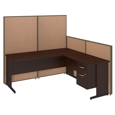 Bush Business Furniture 72W C-Leg L-Desk with 3/4 Pedestal and ProPanels, Harvest Tan (PPC020HT)