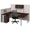 Bush Business Furniture Office in an Hour 89W x 65D U Shaped Cubicle Workstation with Storage and Chair, Mocha Cherry